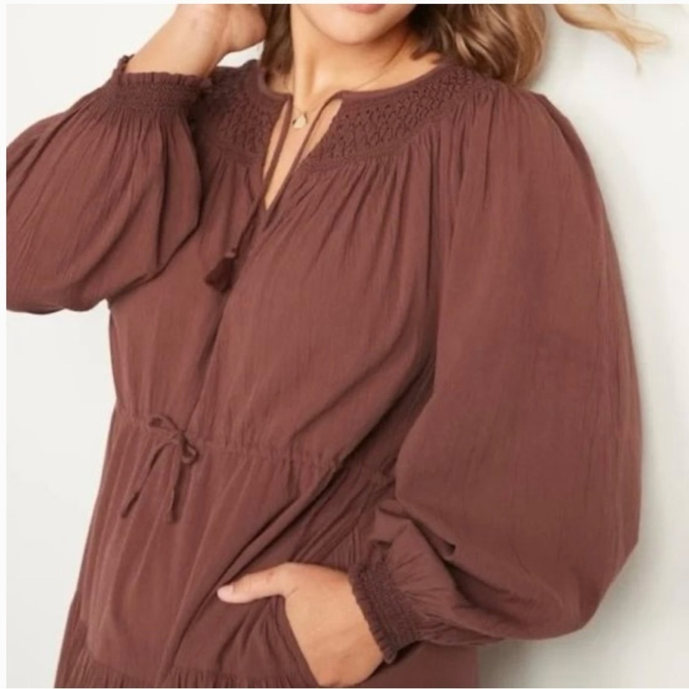 Old Navy Brown Pleated Long Sleeve Sundress - Picture 3 of 8